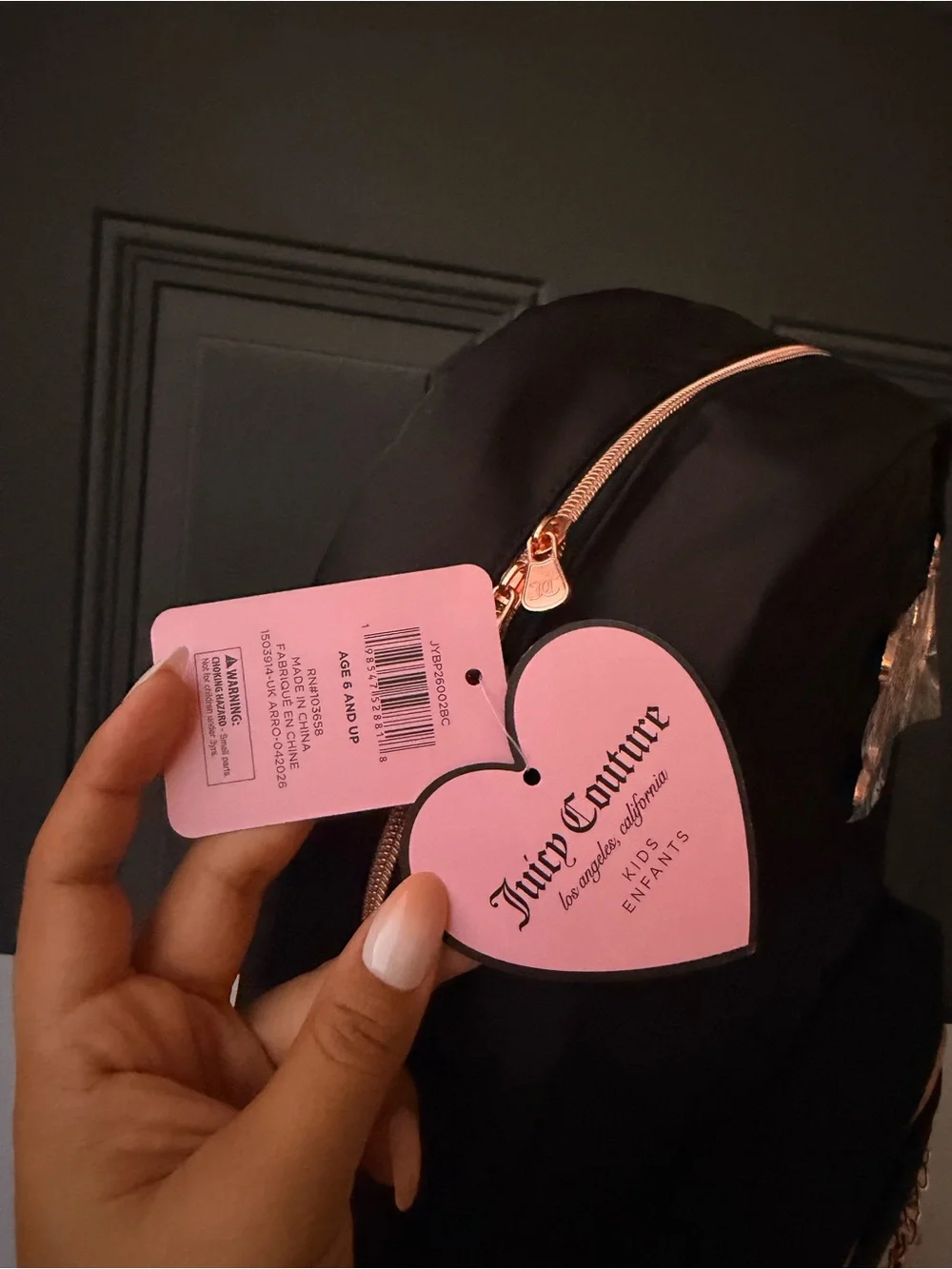Juicy Couture brown chocolate Backpack with Pink Logo Lining and Rose Gold Trim